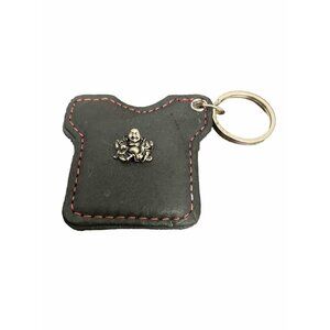Vtg Brown Leather T-Shirt Shaped Key Fob Ring Buddha Charm